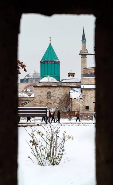 Konya Turkey December 2017 View Mevlana Museum Snow View December — Zdjęcie stockowe