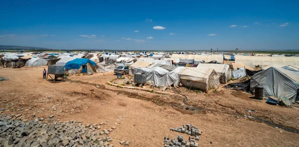 Azez Syria Maio Acampamento Refugiados Para Povo Sírio Colina Burseya — Fotografia de Stock