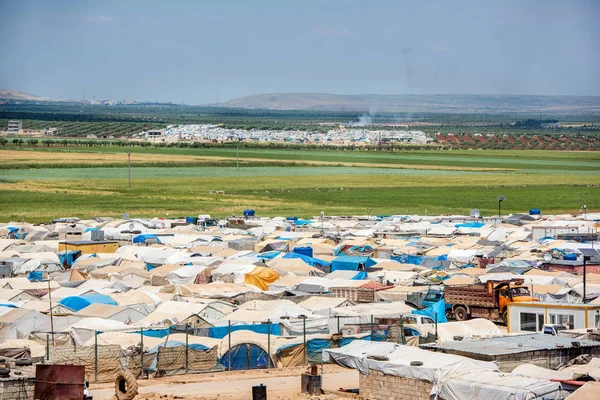 Azez Syria Maio Acampamento Refugiados Para Povo Sírio Colina Burseya — Fotografia de Stock
