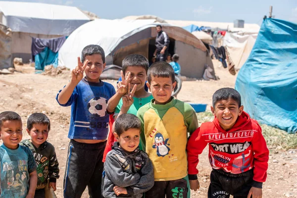 Azez Siria Mayo Niños Campamento Refugiados Para Sirios Mayo 2019 Fotos de stock