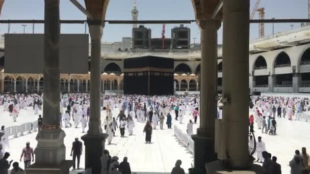 メッカサウジアラビア 6月28日 世界中からイスラム教徒の巡礼者が2019年1月28日にメッカサウジアラビアでカーバを回る 聖地で一緒に祈るイスラム教徒の人々 — ストック動画