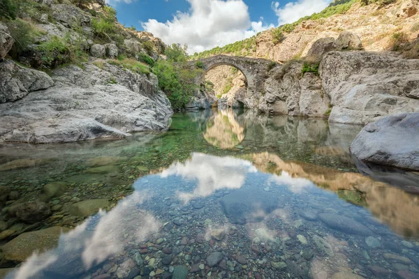 Starý Most Genovese Poblíž Asco Korsika Dlouhá Doba Expozice Stock Obrázky