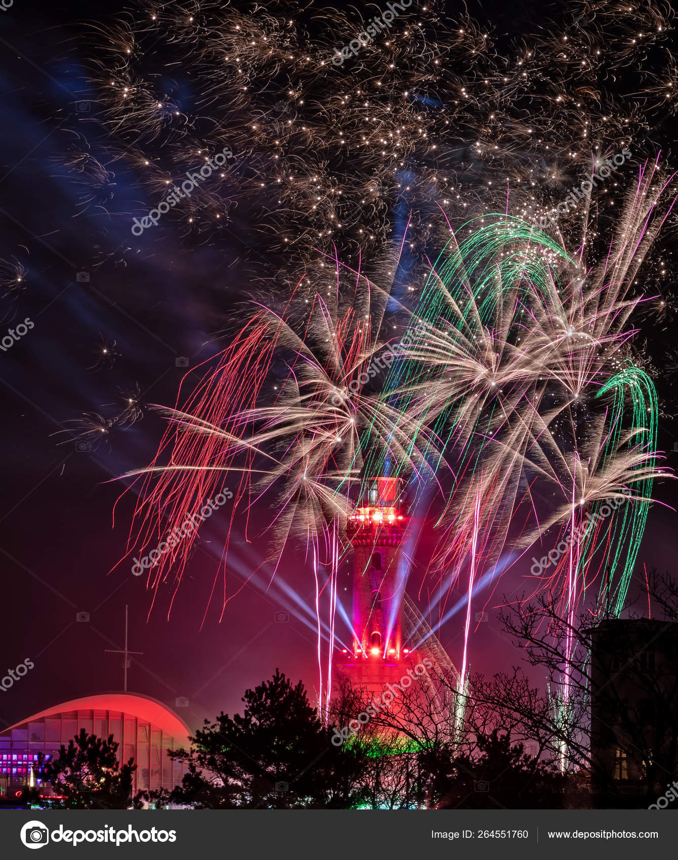 Light House Fireworks Rostock Warnemnde Germany Stock Photo by ©hdamke  264551760