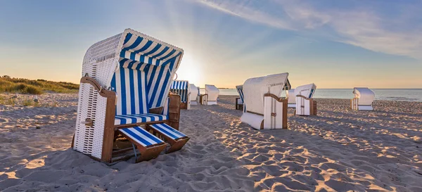 Canopied Beach Chairs Beach Prerow Dar Peninsula Germany Evening Light — Stock Photo, Image
