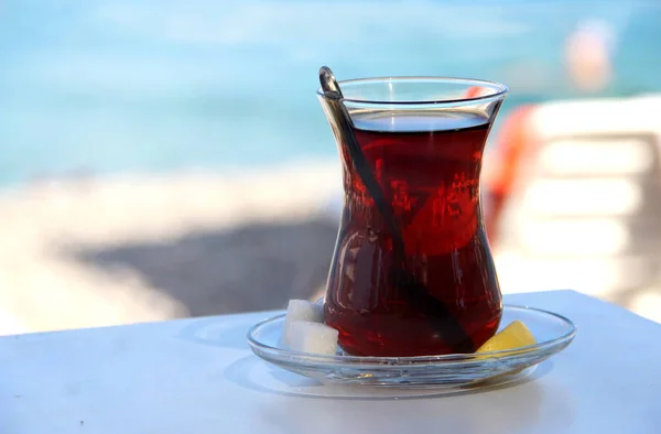 Traditioneller Türkischer Tee Strand Antalya — Stockfoto