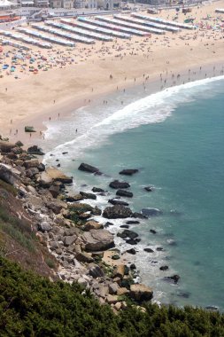 Güzel manzarasına Nazare ve Atlantik Okyanusu, Portekiz 