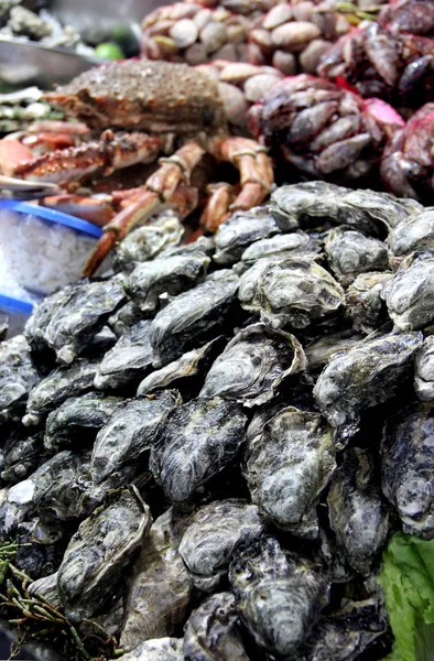 Oesters op de open markt — Stockfoto