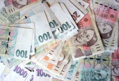 Çek ulusal parası ve farklı banknotların karışımı.