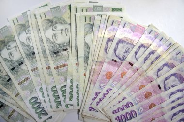 Çek ulusal parası ve farklı banknotların karışımı.   