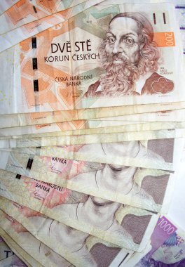 Çek ulusal parası ve farklı banknotların karışımı.         