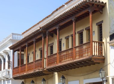 Cartagena, Kolombiya, 03/12/2016 eski şehir'in mimaride. Kalp ve çekirdek Cartagena, sömürge binaların tam tarihinin duvarlı Centro-Amurallada (eski şehir) olduğunu.