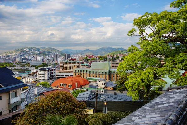 Japan View Hill City Nagasaki Natural Harbour Surrounded Green Hills — Stockfoto