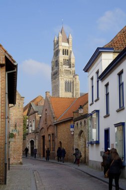 Bruges, Belçika, 02/23/2013, cityscape. St Salvator'' s Katedrali. Muhteşem mimarisi ve çekicilik, biri Avrupa'nın en güzel bir şehirdir. Orta Çağ'da şehir doruk dikkat çekici bir mimari ve birçok çekim yaptı