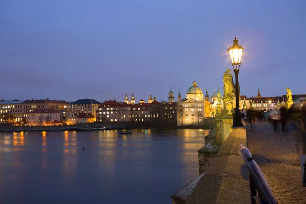 Prag Tjeckien Utsikt Över Natt Staden Från Karlsbron Karlsbron Aktiv — Stockfoto