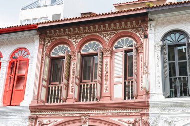 Singapur. Şehir'in etnik mimaride. Arap tarzı evler. Hemen hemen tüm binalar iki veya üç katlı vardır; Birinci katta mağazalar, küçük kafe ve restoranlar vardır. Asya, Singapur, şehir, eyalet, cityscape, bina, Arapça, qu