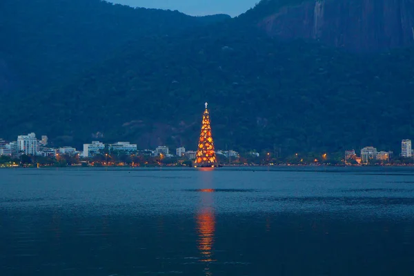 Christmas New Year Rio Janeiro Right Middle Rodrigo Freitas Lagoon — Stock Photo, Image