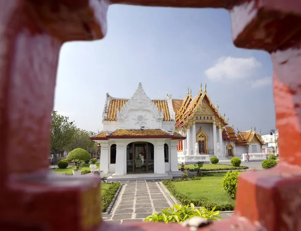 Thajsko Bangkok Mramorový Chrám Jeden Nejkrásnějších Chrámů Bangkoku Většina Chrámu — Stock fotografie