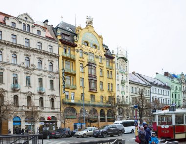 Prague, Çek Cumhuriyeti, 01/03/2017, Hotel Europe. Grand hotel CET bilinen Europa hotel, 1889 yılında inşa edilmiştir. Daha sonra 1903-05 bu art Nouveau tarzında yeniden inşa edildi. Sırasında daha çok bir yüzyıl tarihi, otelden biri haline gelmiştir