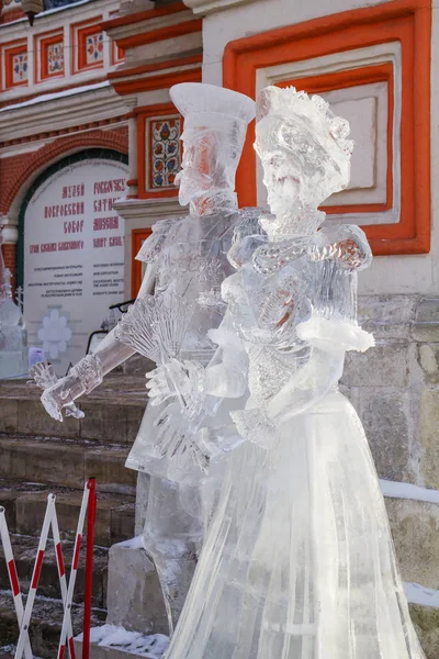 Moscow Russia 2013 Exhibition Ice Sculptures Basil Cathedral Czar Nicholas — Stock Photo, Image