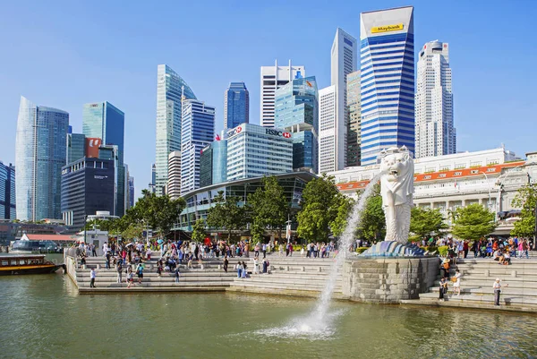 Singapur 2018 Waterfront Socha Merliona Merlion Socha Nábřeží Mýtické Stvoření — Stock fotografie