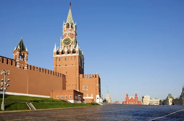 Moscow Russia 2019 Red Square Spasskaya Tower Kremlin Main Travel — Stock Photo, Image