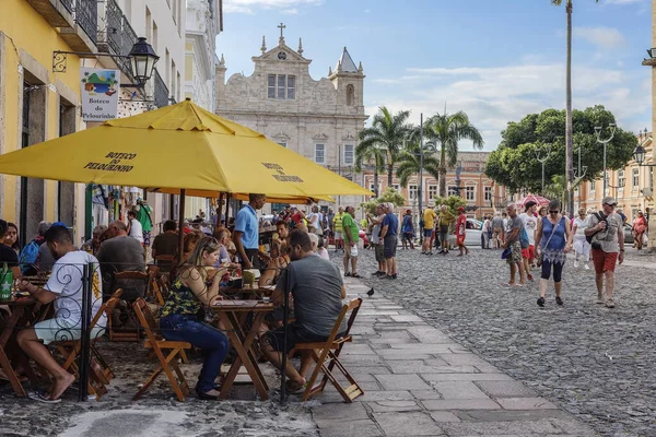 Сальвадор Бразилія 2020 Jesus Square Pelorinho Прикольний Кафе Головній Площі — стокове фото