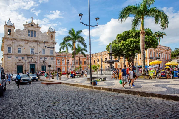 Сальвадор Бразилія 2020 Jesus Square Pelorinho Домінуючою Рисою Площі Соборна — стокове фото