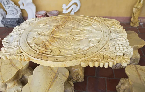 Danang Vietnam 2014 Table Stone Carving Vietnam Production Fine Wood — Stock Photo, Image