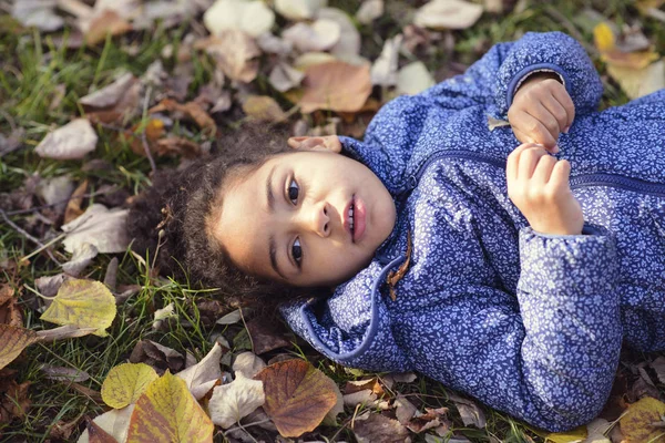 Bedårande Afroamerikan Blandad Ras Kid Casual Kläder Spelar Park Med — Stockfoto