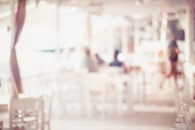 Soyut bulanıklık Restoran insanlarla görüntüsü. Müşteri için arka plan kullanım ile Restoran