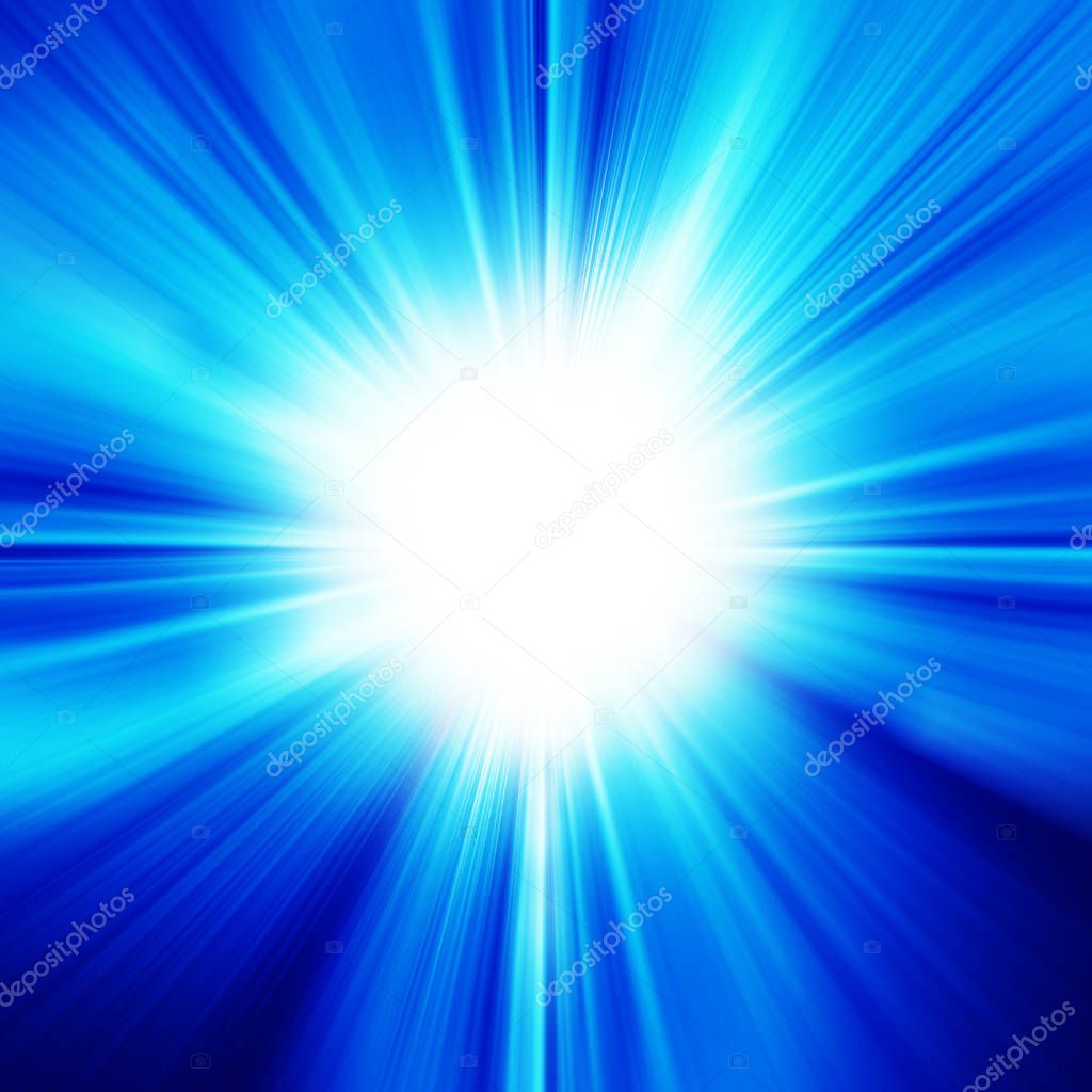 Sun on blue sky with lenses flare