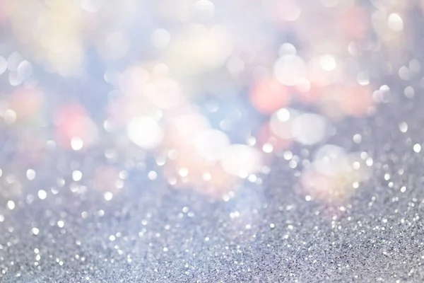 Zilveren Glinsterende Lichten Van Kerstmis Wazig Abstracte Achtergrond — Stockfoto