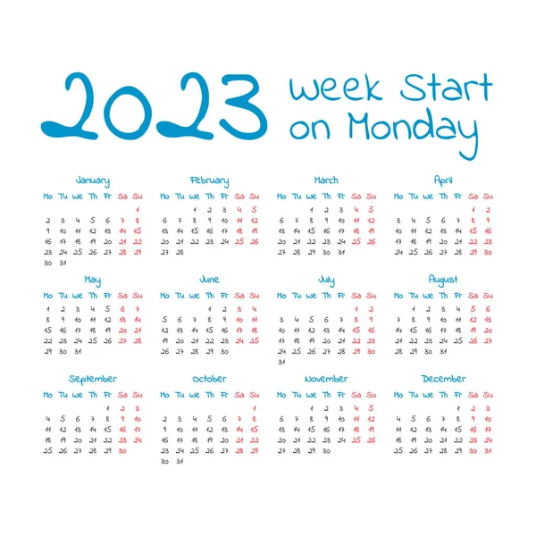 Calendrier 2023 année simple — Image vectorielle