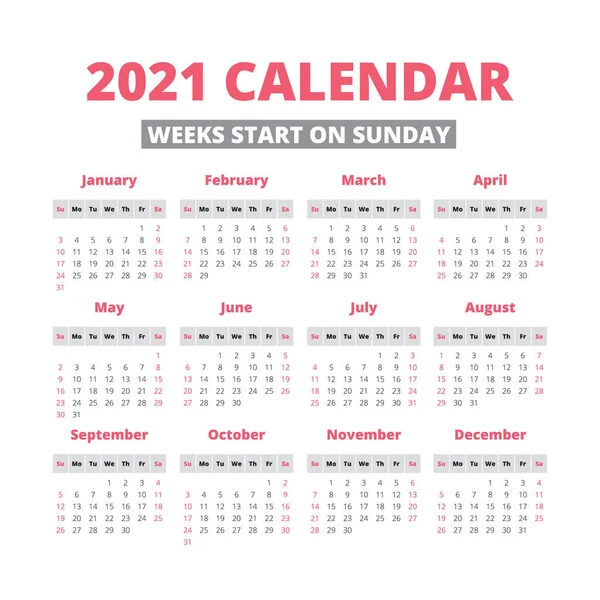 Calendario simple de 2021 años — Vector de stock