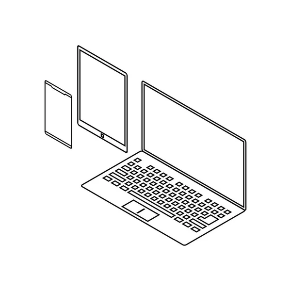 Isometrische Vektorsymbole mit Smartphones und Laptops — Stockvektor