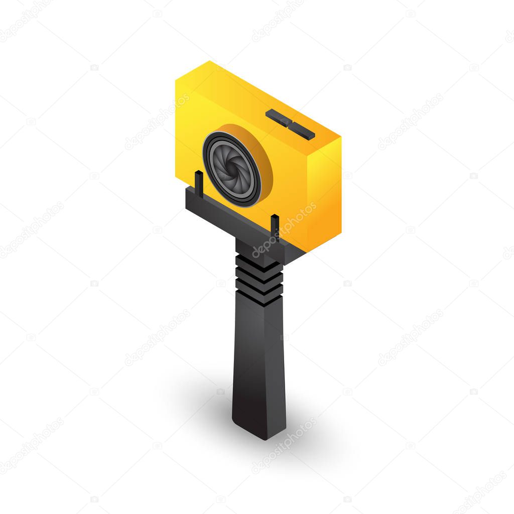 Selfie stick tripod with yellow action camera