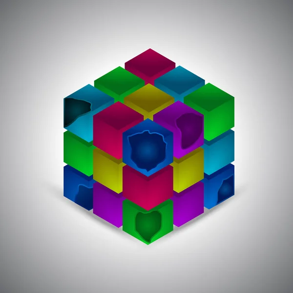 Cubo de color de vector isométrico sobre fondo gris — Vector de stock