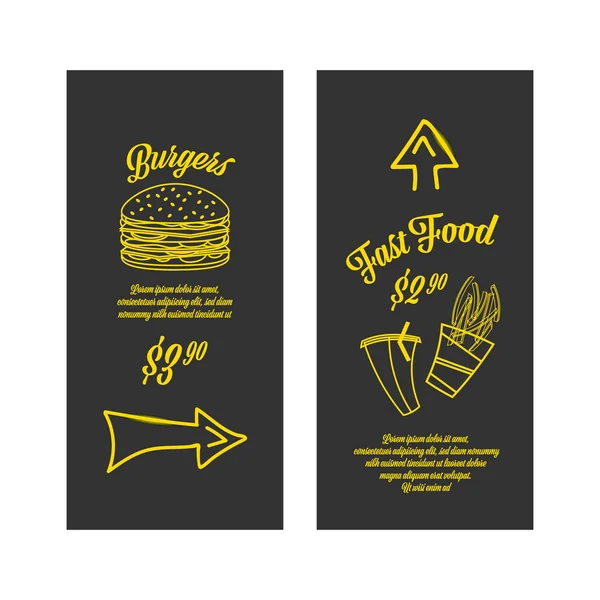 Banderines de alimentos hechos. Imágenes de oro en negro — Vector de stock