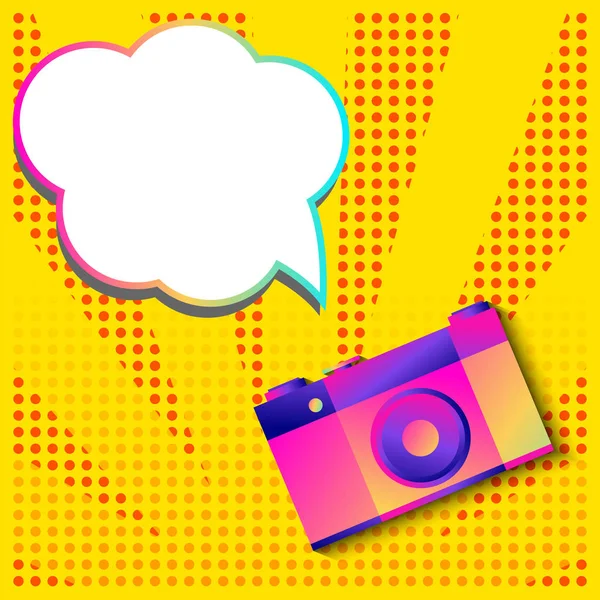 Banner de arte pop com câmera de foto retro —  Vetores de Stock