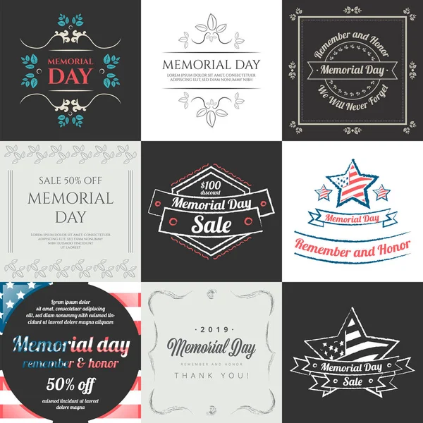 EUA Memorial dia retro vetor banner set — Vetor de Stock