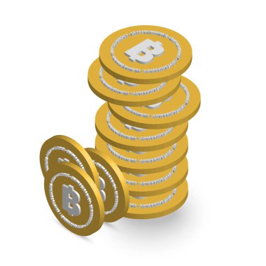 Beyaz üzerinde Bitcoin vektör illüstrasyon simgesi