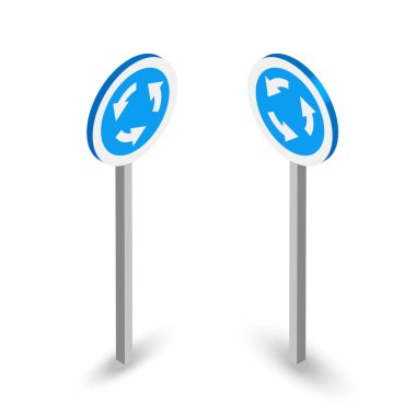 Döner daire yol izometrik işareti beyaz ayarlanmış