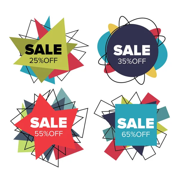 Emblemas de venda de formas geométricas definidas no branco — Vetor de Stock