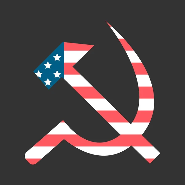 アメリカの国旗の質感を持つハンマーと鎌 — ストックベクタ