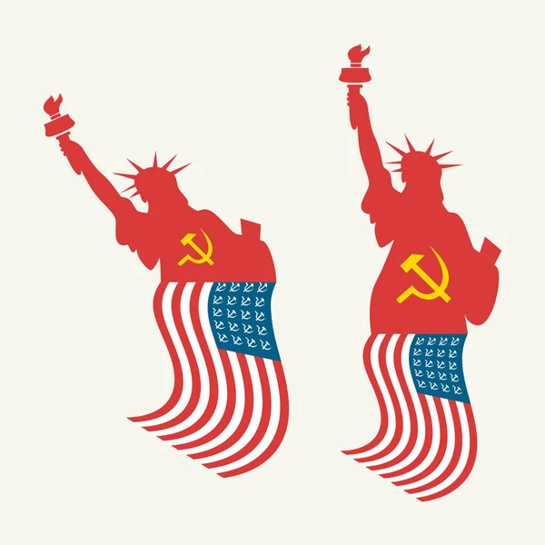 Estados Unidos Estatua de la Libertad con bandera socialista estadounidense — Vector de stock