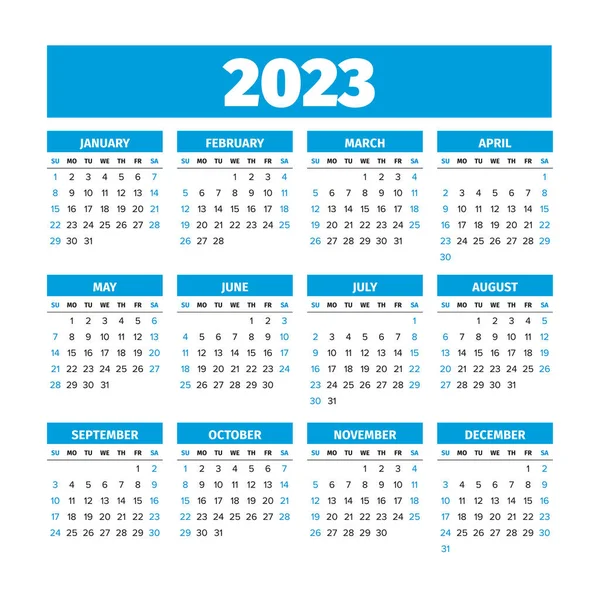 2023 Calendar with the weeks start on Sunday — Stock Vector