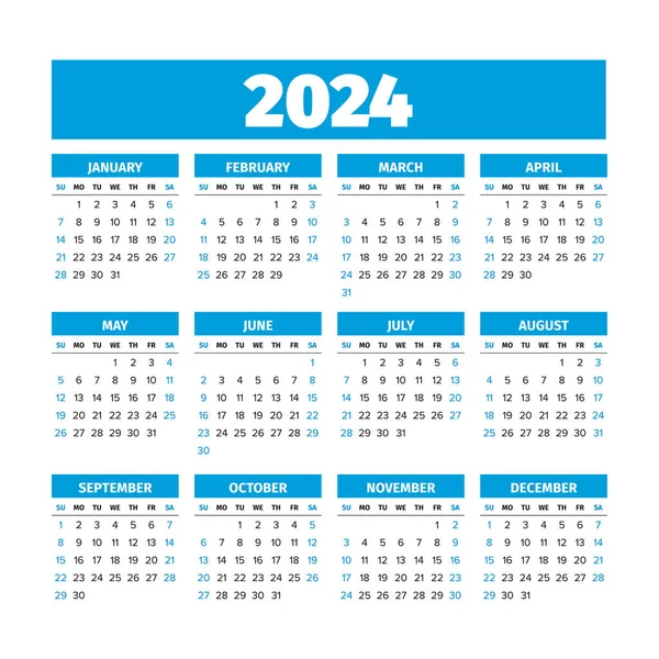 2024 Calendário com as semanas começam no domingo —  Vetores de Stock