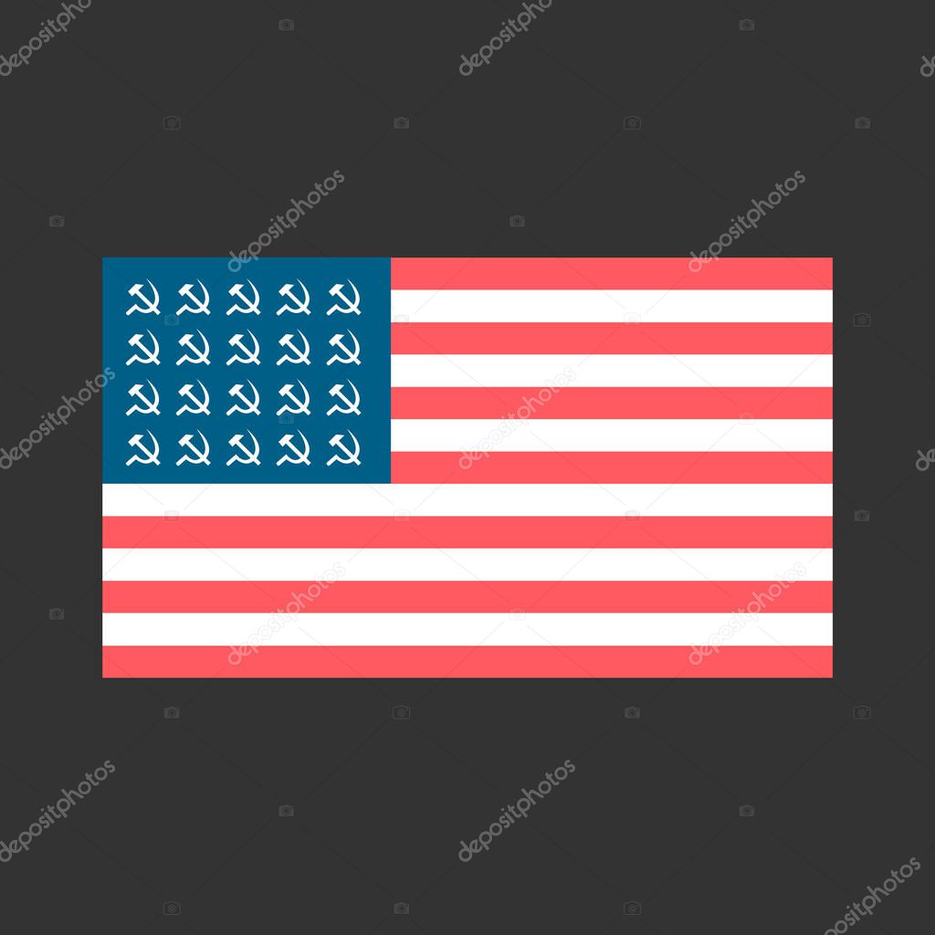 Socialist flag of the USA with hammers and sickles