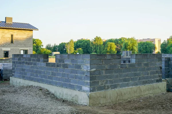 Betongfundament För Ett Nytt Hus Utsikt Över Byggarbetsplatsen Beredningsprocessen — Stockfoto