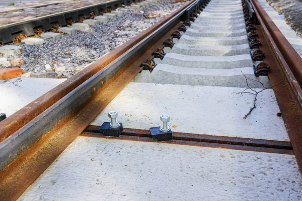 Sustitución de carriles de tranvía, reconstrucción del ferrocarril en la ciudad — Foto de Stock